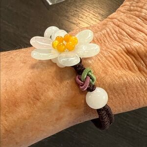 Beautiful Stone Floral white petal flower Beaded Bracelet on slide cord